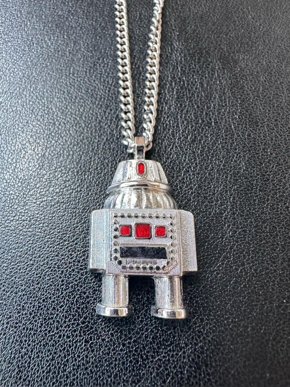 Avon Silvertoned Galactic Robot Pendant Necklace Vintage